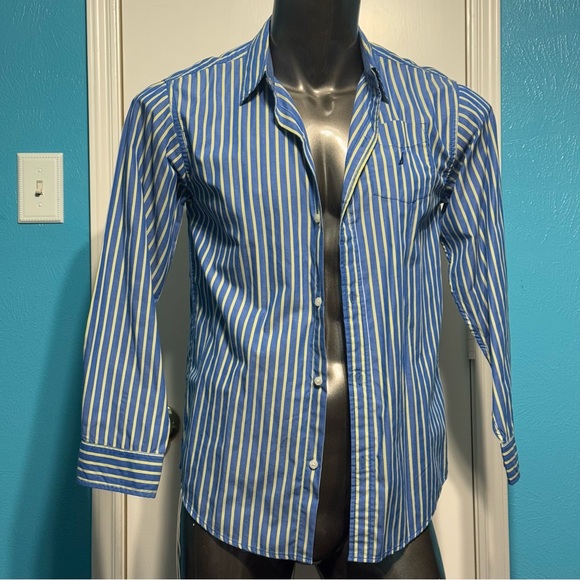Nautica Blue and Yellow Striped Men's Long Sleeve button down Shirt XL - Picture 9 of 14